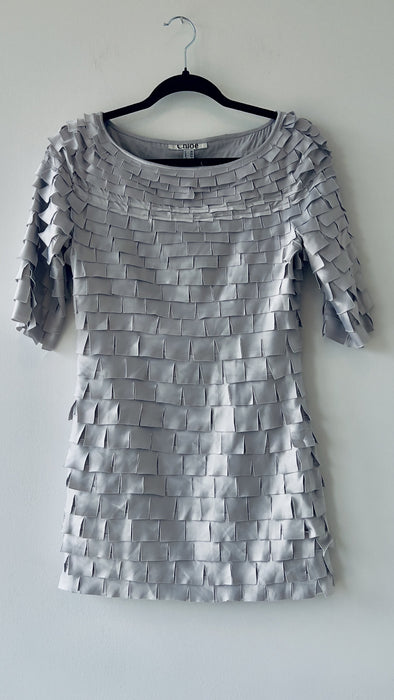 Chloé Silver Ruffle Mini Dress Size US 4