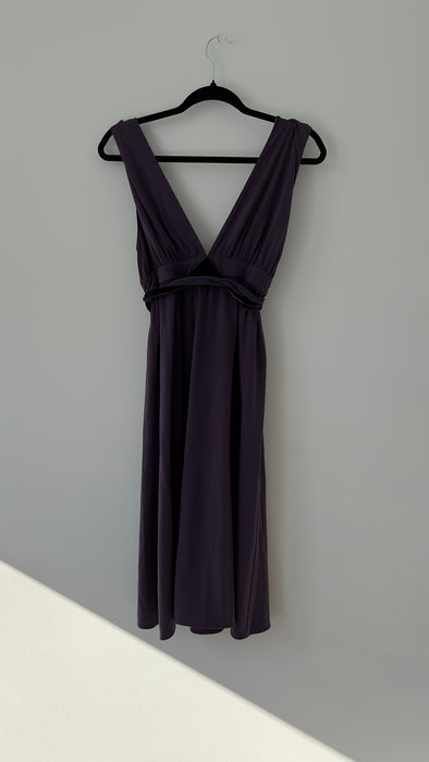 Vera Wang Velvet Belted Purple Midi Dress Size US 8