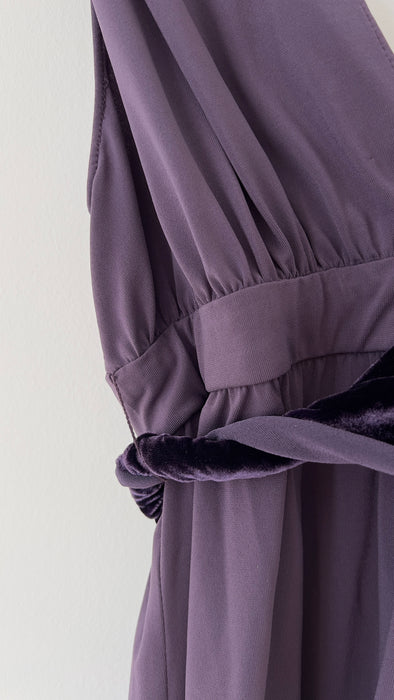 Vera Wang Velvet Belted Purple Midi Dress Size US 8