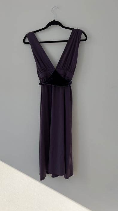 Vera Wang Velvet Belted Purple Midi Dress Size US 8