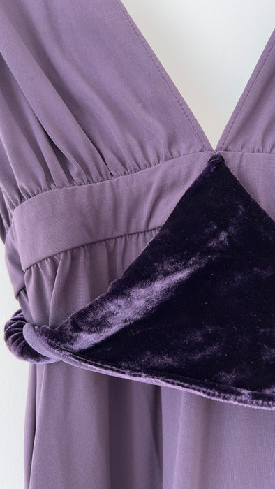 Vera Wang Velvet Belted Purple Midi Dress Size US 8