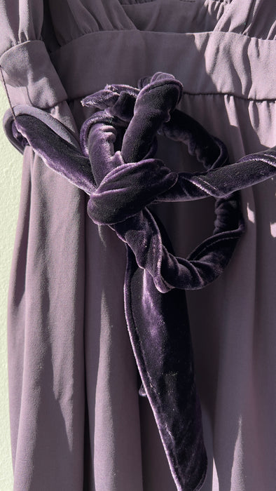 Vera Wang Velvet Belted Purple Midi Dress Size US 8