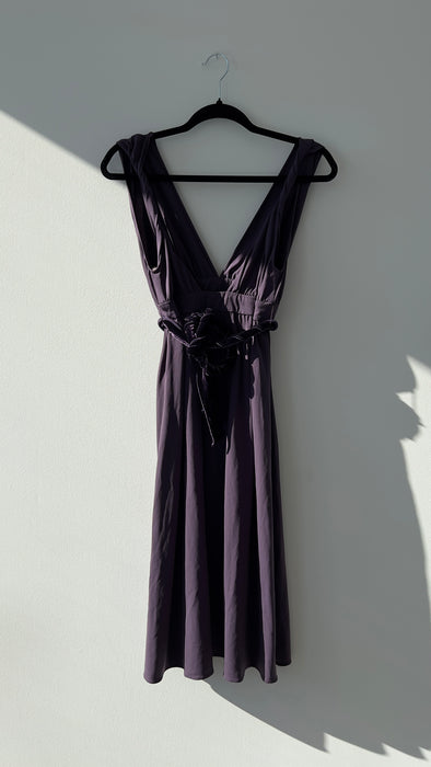 Vera Wang Velvet Belted Purple Midi Dress Size US 8
