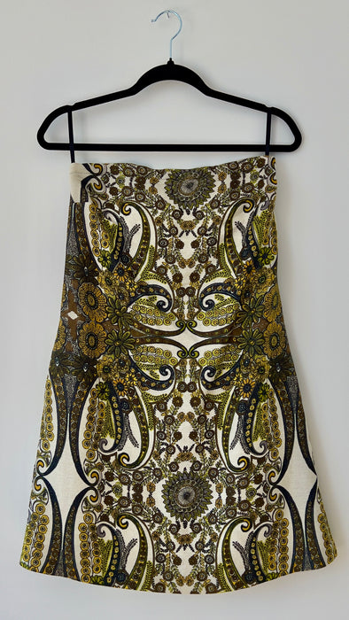 See by Chloé Strapless Green Yellow Pattern Dress US 6