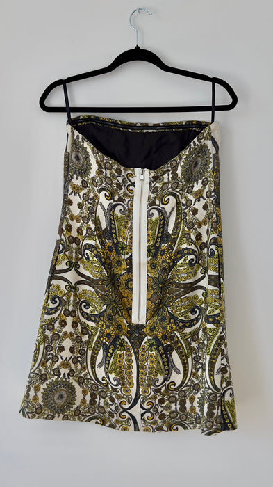See by Chloé Strapless Green Yellow Pattern Dress US 6