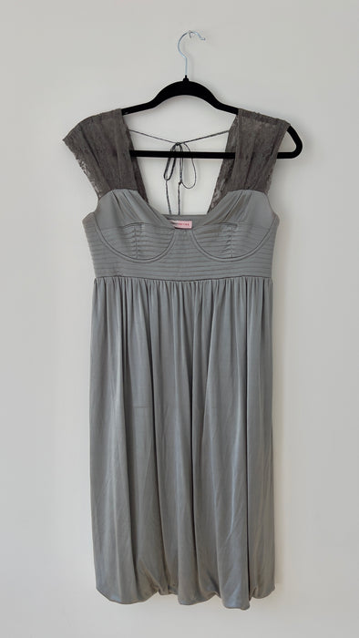 ErotoKritos Metallic Grey Party Dress with Corseted and Lace Detail Size 1