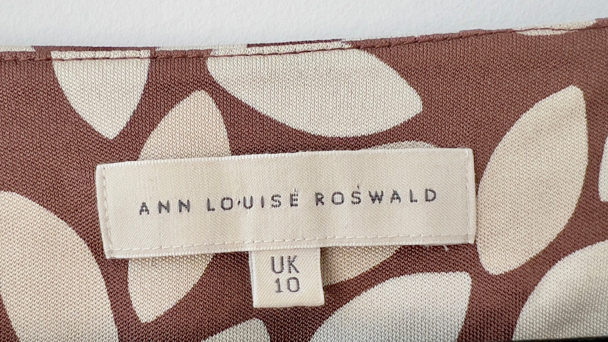 Ann Louise Roswald Dress Brown and Creme Leaf Print UK 10