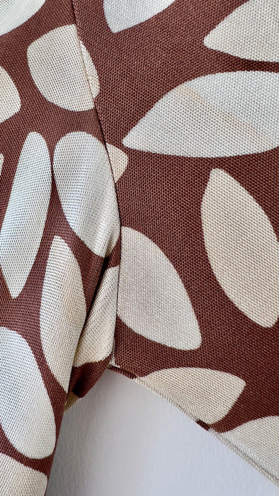 Ann Louise Roswald Dress Brown and Creme Leaf Print UK 10