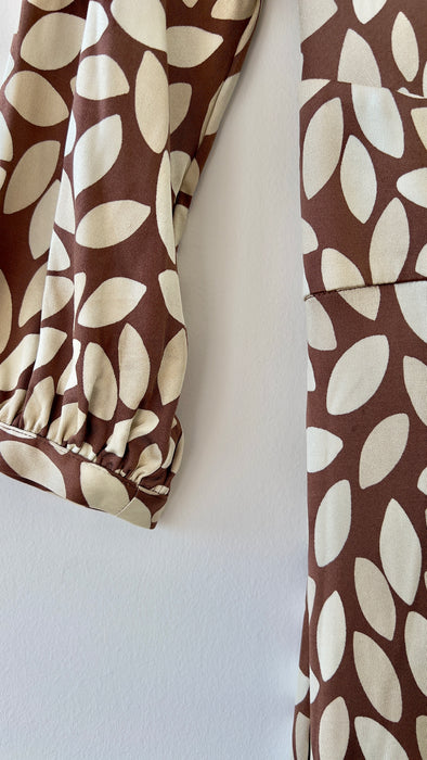 Ann Louise Roswald Dress Brown and Creme Leaf Print UK 10