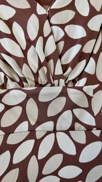 Ann Louise Roswald Dress Brown and Creme Leaf Print UK 10