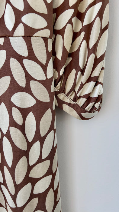 Ann Louise Roswald Dress Brown and Creme Leaf Print UK 10