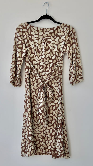 Ann Louise Roswald Dress Brown and Creme Leaf Print UK 10