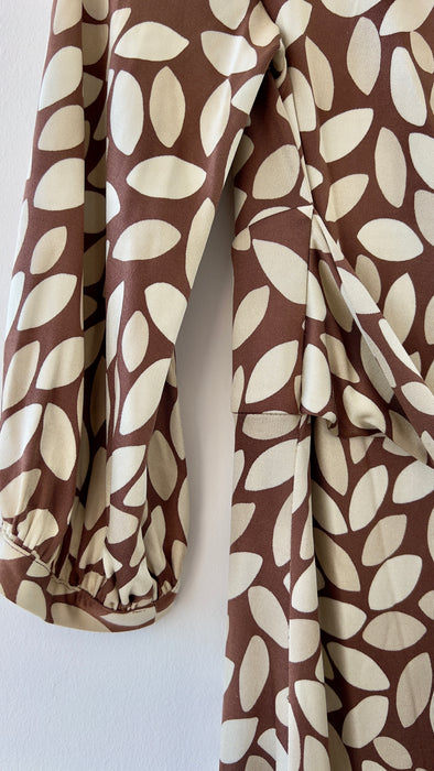 Ann Louise Roswald Dress Brown and Creme Leaf Print UK 10