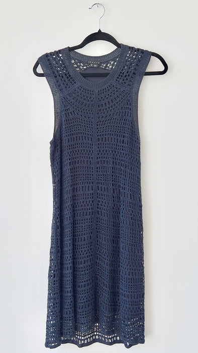 Theory Crocheted Sleeveless Dark Navy Blue Midi Dress Size Medium