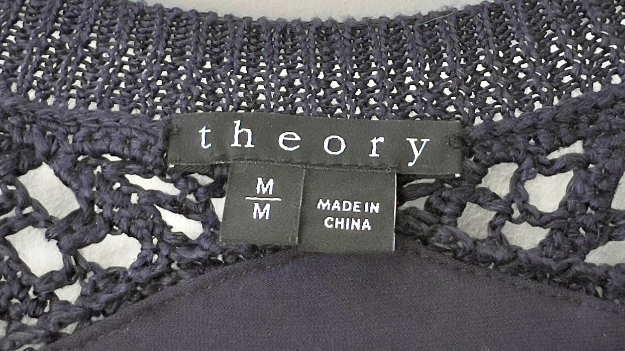 Theory Crocheted Sleeveless Dark Navy Blue Midi Dress Size Medium