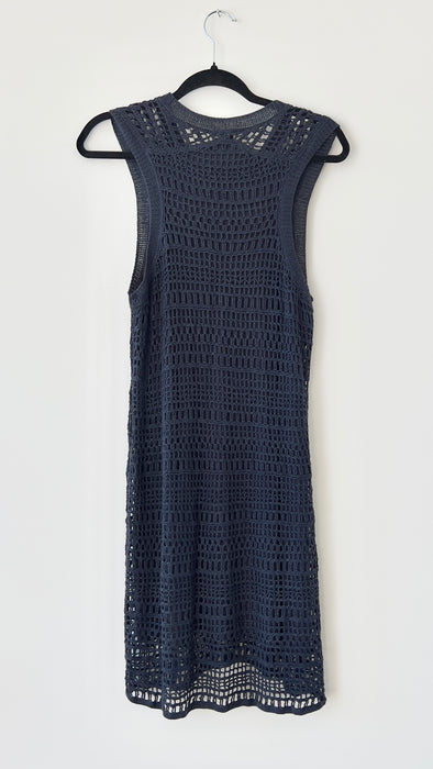 Theory Crocheted Sleeveless Dark Navy Blue Midi Dress Size Medium