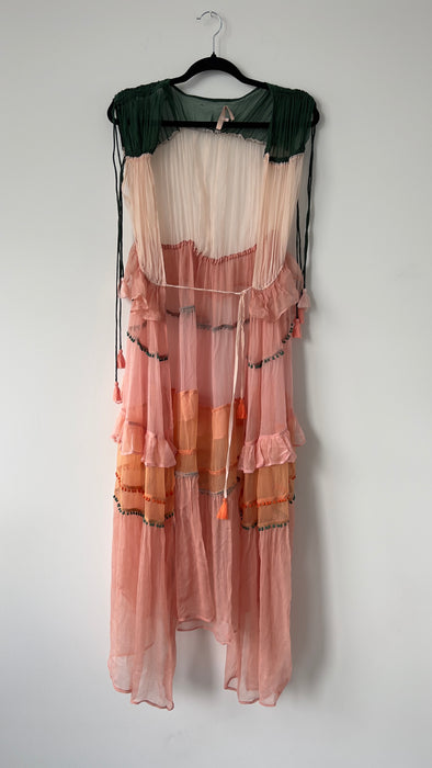 NFC Brand Sheer Coverup Peach Shawl with Tassels One Size