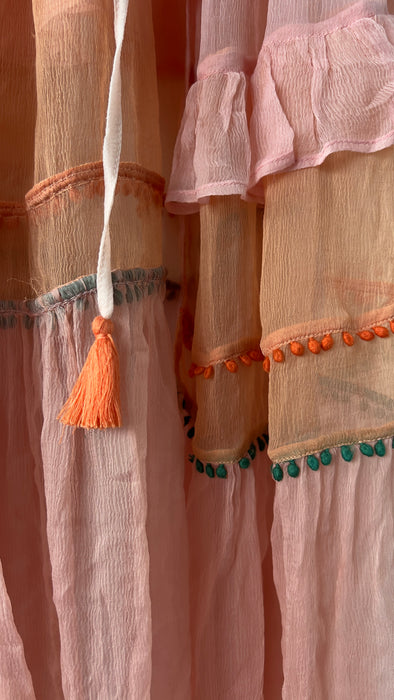 NFC Brand Sheer Coverup Peach Shawl with Tassels One Size
