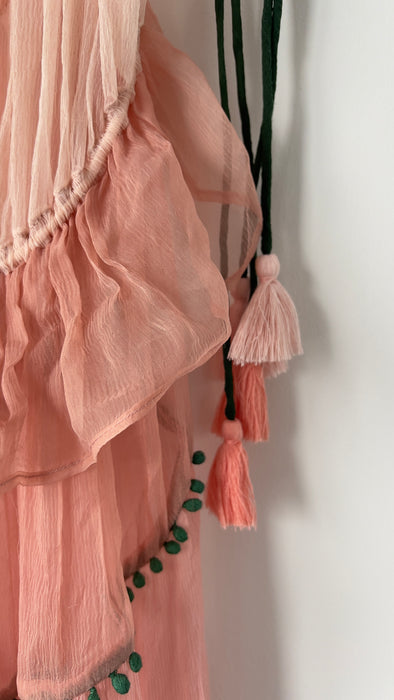 NFC Brand Sheer Coverup Peach Shawl with Tassels One Size