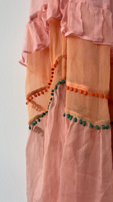 NFC Brand Sheer Coverup Peach Shawl with Tassels One Size