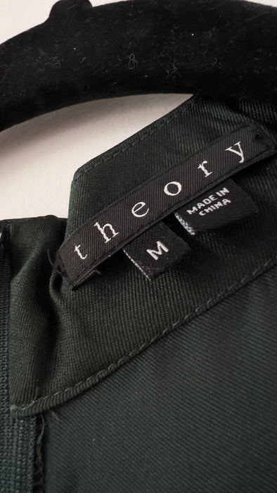 Theory Silk Sleeveless Mock Neck Forest Green Shirt Size Medium