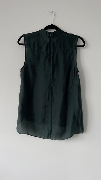 Theory Silk Sleeveless Mock Neck Forest Green Shirt Size Medium