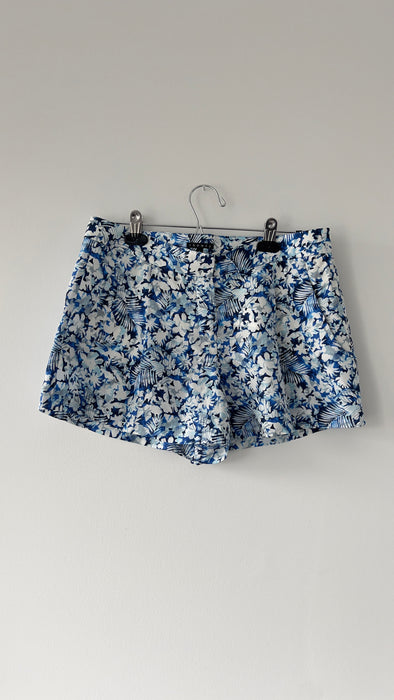 Theory Silk Floral Blue and White Pattern Shorts with Pockets Size UK 6