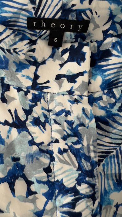Theory Silk Floral Blue and White Pattern Shorts with Pockets Size UK 6