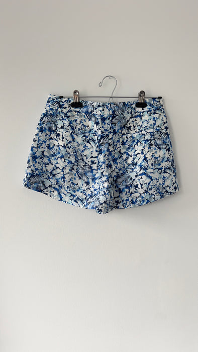 Theory Silk Floral Blue and White Pattern Shorts with Pockets Size UK 6