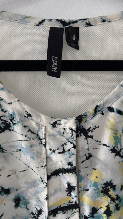 EDUN Silk Pattern Drop Waist Creme Dress with Mesh Back Size Medium