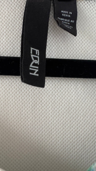 EDUN Silk Pattern Drop Waist Creme Dress with Mesh Back Size Medium