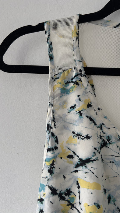 EDUN Silk Pattern Drop Waist Creme Dress with Mesh Back Size Medium