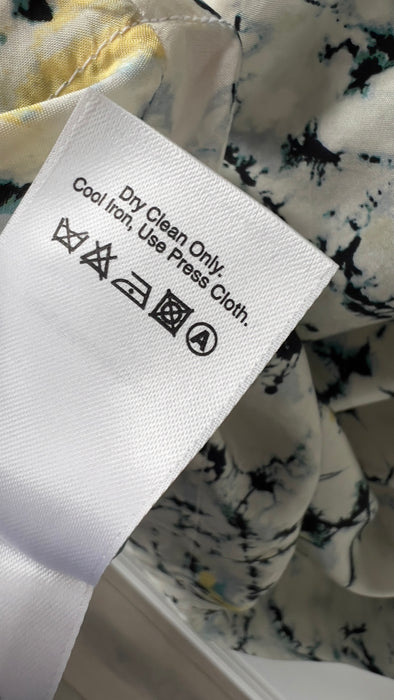 EDUN Silk Pattern Drop Waist Creme Dress with Mesh Back Size Medium
