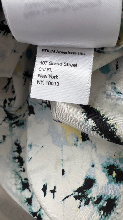 EDUN Silk Pattern Drop Waist Creme Dress with Mesh Back Size Medium