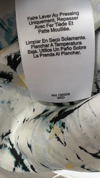 EDUN Silk Pattern Drop Waist Creme Dress with Mesh Back Size Medium