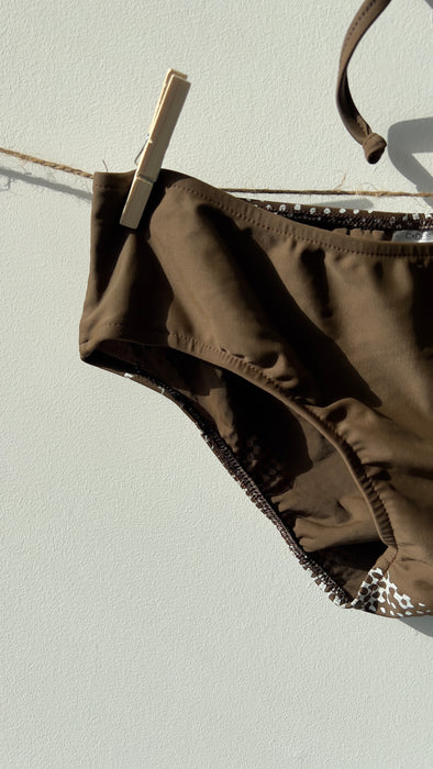 C+ Design Dark Green with White Pattern Bottoms Bikini Swimwear Size Medium