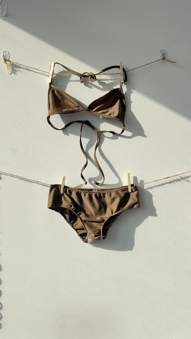 C+ Design Dark Green with White Pattern Bottoms Bikini Swimwear Size Medium