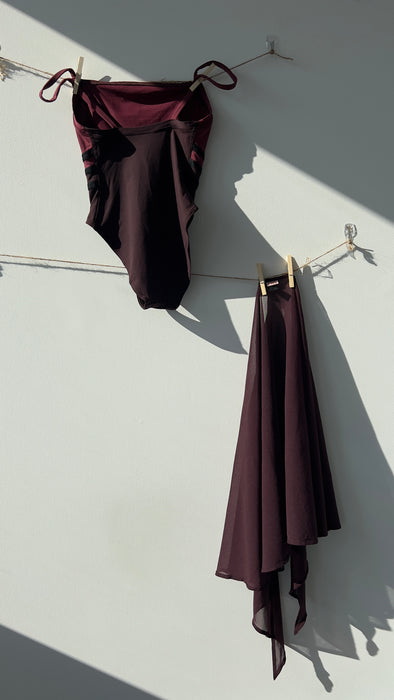 Eres Burgundy One Piece with Matching Sarong Cover Up Size Medium