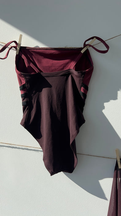 Eres Burgundy One Piece with Matching Sarong Cover Up Size Medium