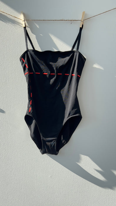 Eres Black and Red One Piece Bathing Suit with Matching Sarong Beach Cover Up Size Medium