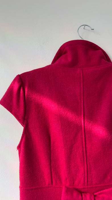 Vintage Pink Martini Fuscia Wool Mini Dress with Ribbon Size Small