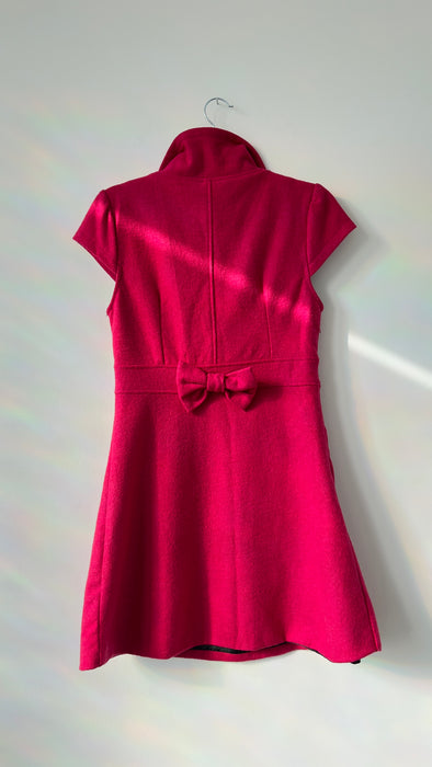 Vintage Pink Martini Fuscia Wool Mini Dress with Ribbon Size Small