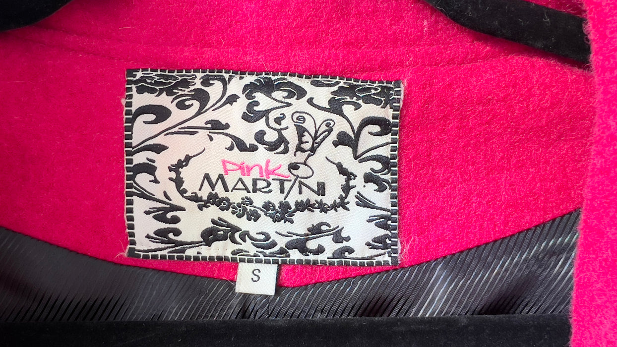 Vintage Pink Martini Fuscia Wool Mini Dress with Ribbon Size Small