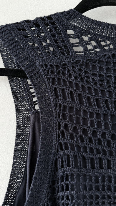 Theory Crocheted Sleeveless Dark Navy Blue Midi Dress Size Medium